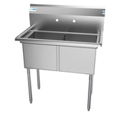 36 in. Two Compartment Stainless Steel Commercial Sink, Bowl Size 15"x 15"x 12" SB151512-N3.